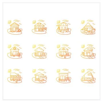 Beach hut gradient icons set Stock Illustration