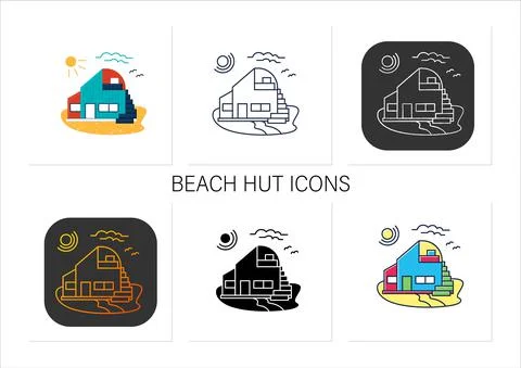 Beach hut icons set Stock Illustration