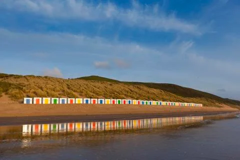 Beach hut reflections Stock Photos