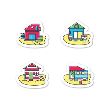 Beach hut stickers Stock Illustration