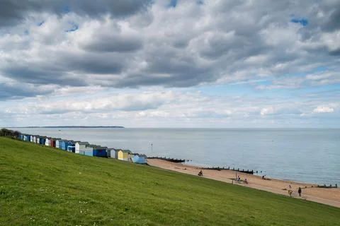 Beach huts and promenade in Tankerton, Whitstable, UK Stock Photos
