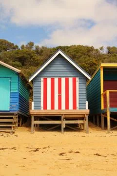 Beach Huts on a Beach Foto stock