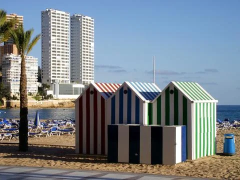 Beach huts in Benidorm Stock Photos