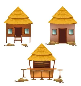 Beach huts callection vector design set Stock Illustration