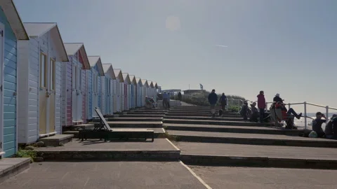Beach huts at the coast Stock Footage 219209146