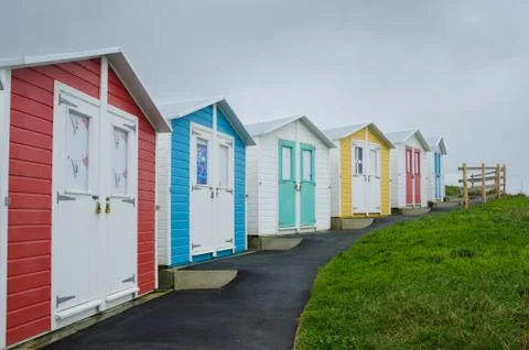 Beach Huts in Fall Foto stock