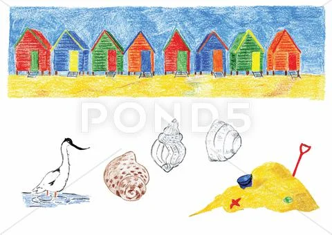 Beach-huts Stock Illustration