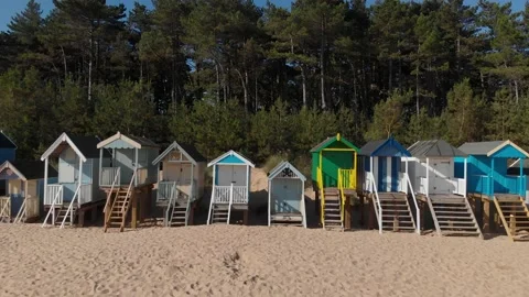 Beach Huts Wells-Next-The-Sea Aerial Norfolk Coastline With Colour Grading Stock Footage 138032331