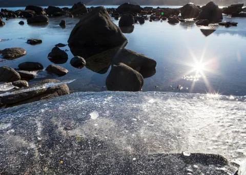 Beach Ice at Sunset Stock Photos