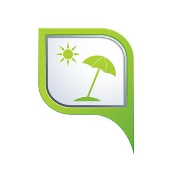 Beach icon on green pointer Stock Illustration