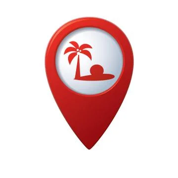 Beach icon on map pointer red Stock Illustration