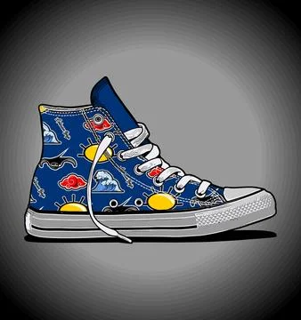 Beach icon pattern sneakers on blue background Stock Illustration