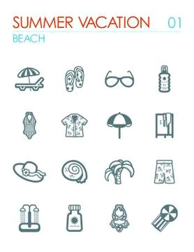Beach icon set. Summer. Vacation Stock Illustration
