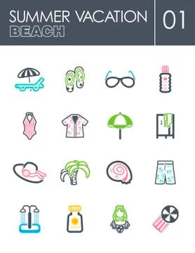 Beach icon set. Summer. Vacation Stock Illustration