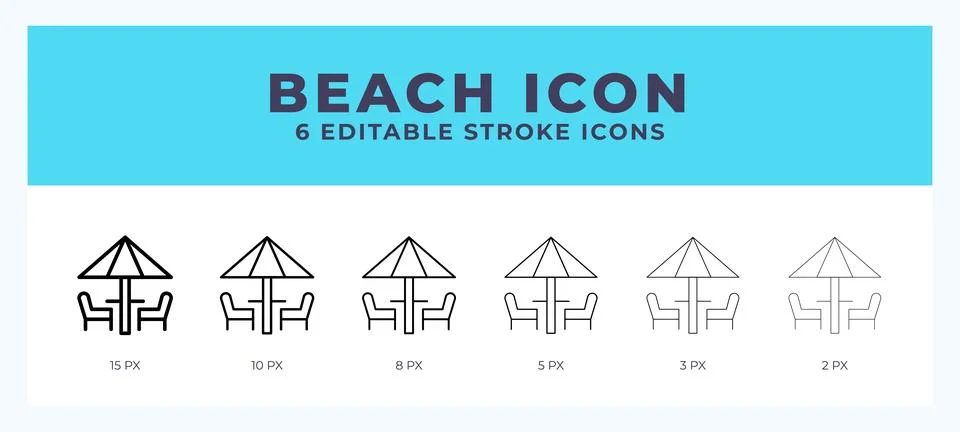 Beach icon symbol. Isolated. Vector illustration with editable stroke. Illustrazione stock