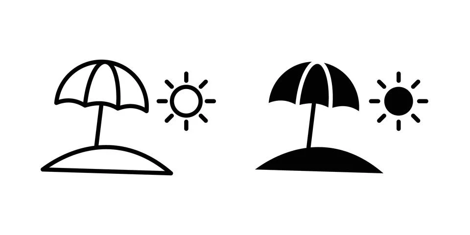Beach icon thin line and clipart style vector set Stock Illustration