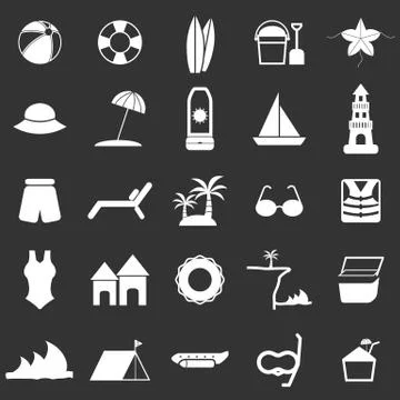 Beach icons on black background Stock Illustration