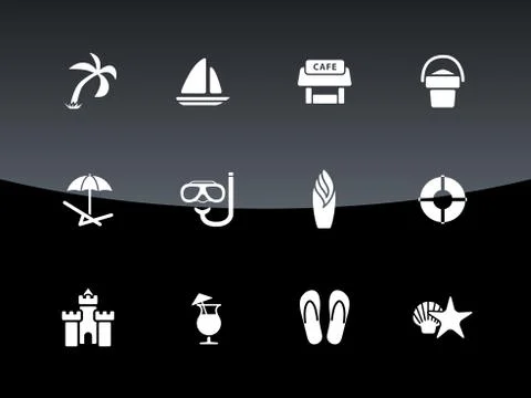 Beach icons on black background Stock-Illustration