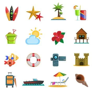 Beach Icons Flat Stock Illustration