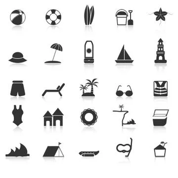 Beach icons with reflect on white background Stock Illustration