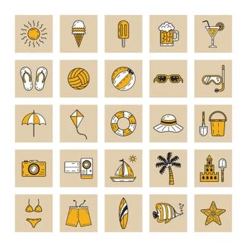 Beach icons set 스톡 일러스트