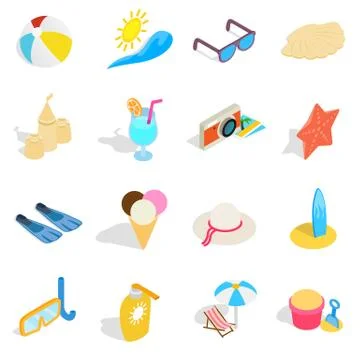 Beach icons set, isometric 3d style Illustrazione stock