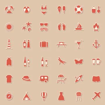 Beach icons, summer Stock Illustration