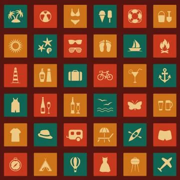 Beach icons, summer Stock Illustration