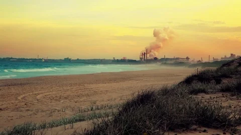 Beach industrial pollution Video stock 83927921