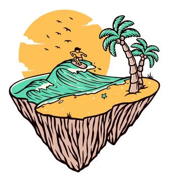 Beach island vector illustration design hand drawn Illustrazione stock