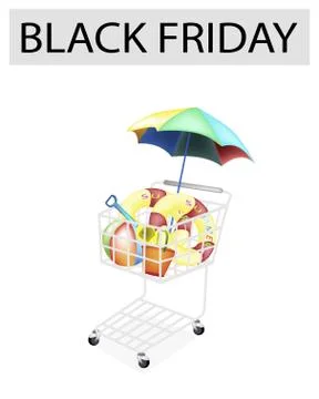 Beach Items in Black Friday Shopping Cart 스톡 일러스트