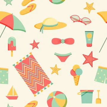 Beach items seamless pattern.  Stock Illustration