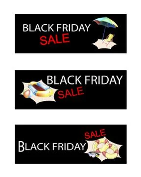 Beach Items on Three Black Friday Sale Banners Stock Illustration