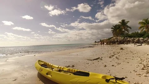 Beach Kayaks at Stingray Beach, Freeport Grand Bahama Bahamas Stock Footage 99521251