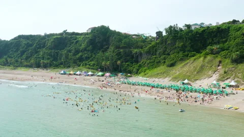 Beach landscape during summer vacation in Korea. Saekdal Beach in Jeju Island. Stock Footage 202023007