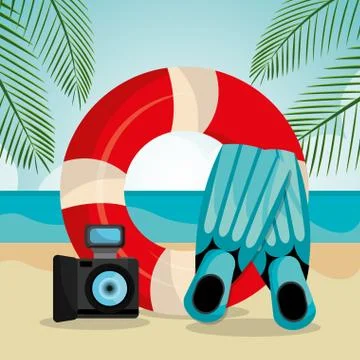 Beach landscape with float lifeguard Stock Illustration