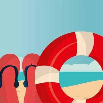 Beach landscape with float lifeguard Illustrazione stock