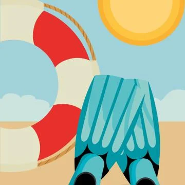 Beach landscape with float lifeguard Stock Illustration