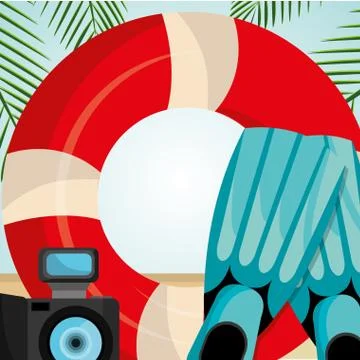 Beach landscape with float lifeguard Illustrazione stock
