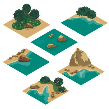 Beach landscape isometric tile set Stock Illustration