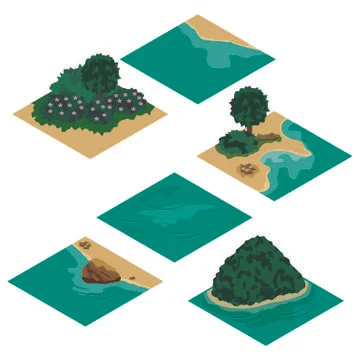 Beach landscape isometric tile set Stock Illustration