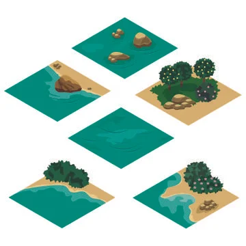 Beach landscape isometric tile set Stock Illustration