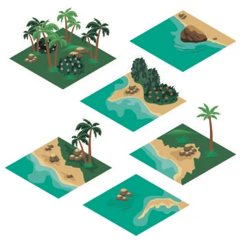 Beach landscape isometric tile set Stock Illustration