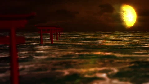Beach landscape moon loop animation Video stock 146637547