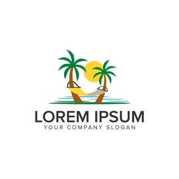 Beach landscape palm tree logo. holiday logo design concept template. Stock Illustration