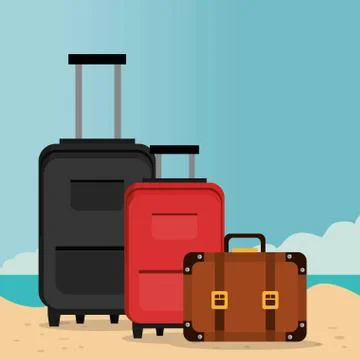 Beach landscape with suitcases Illustration
