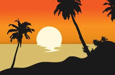 Beach landscape sunset illustration abstrack background Illustrazione stock
