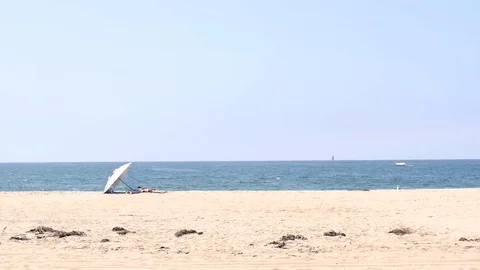 Beach Landscape with an Umbrella Stock Footage 79502161
