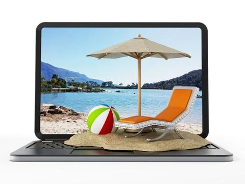 Beach on laptop keyboard Stock Illustration