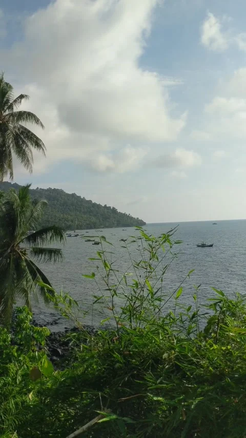 Beach on Lemukutan Island with a mountain backdrop Stock Footage 312657368